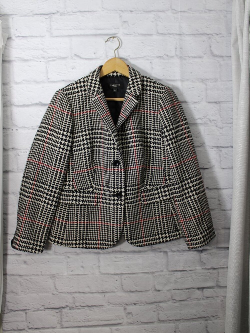 Talbots 10 Petite Houndstooth Wool Blend Heavyweight Blazer Jacket Career Office